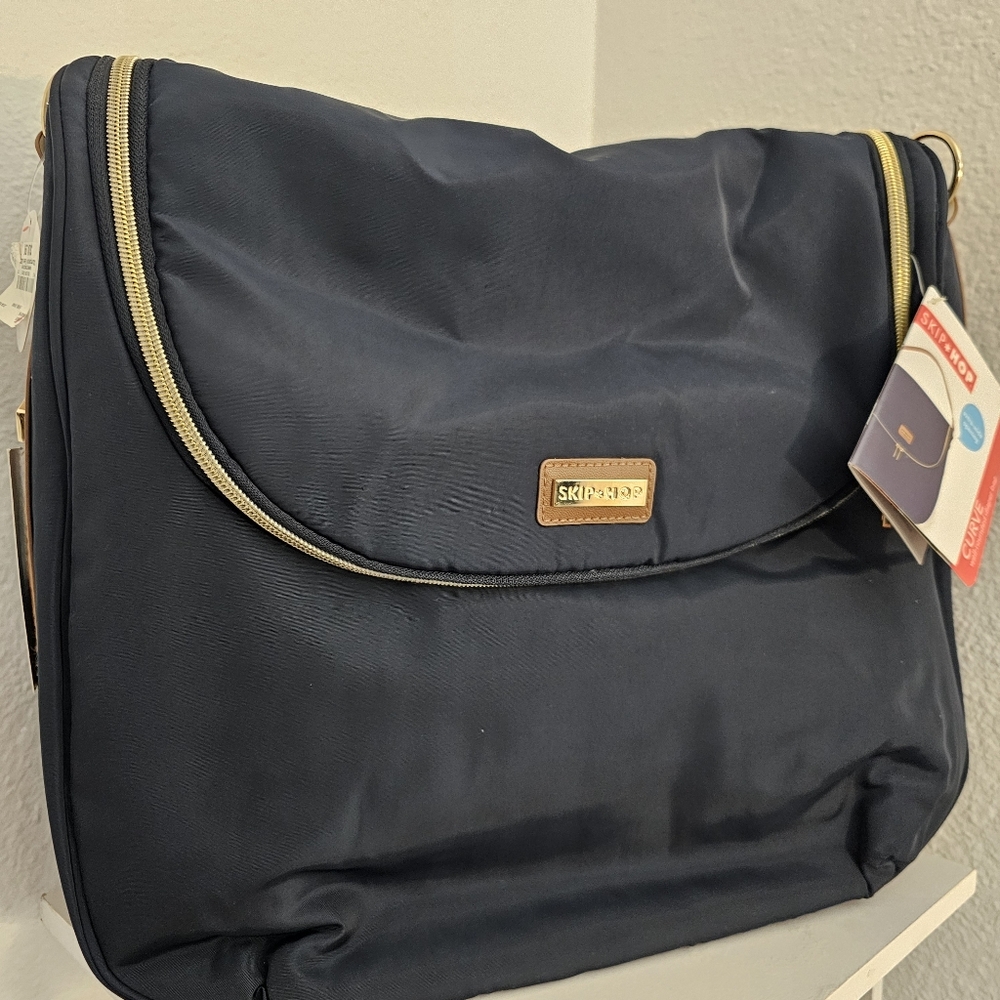 Skip Hop Navy Blue Zip Up Baby Diaper Bag With Stroller Straps NWT With Gold Zip - Picture 3 of 16